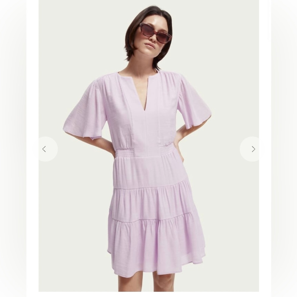 Scotch and soda Gathered V-neck tiered midi dress